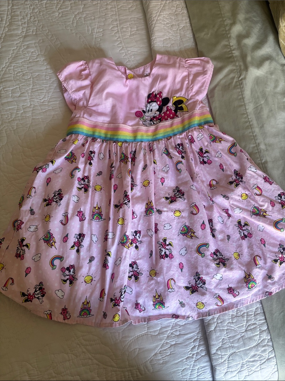 Disney Pink Minnie Mouse Rainbow Trim Casual Dress